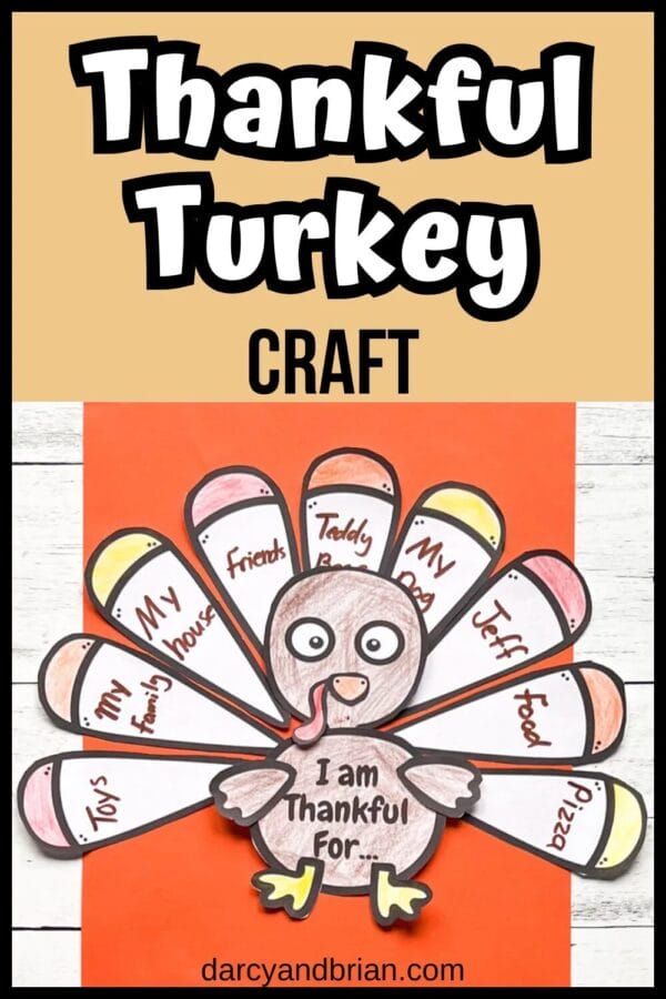 colored turkey craft with I'm Thankful for written on it.
