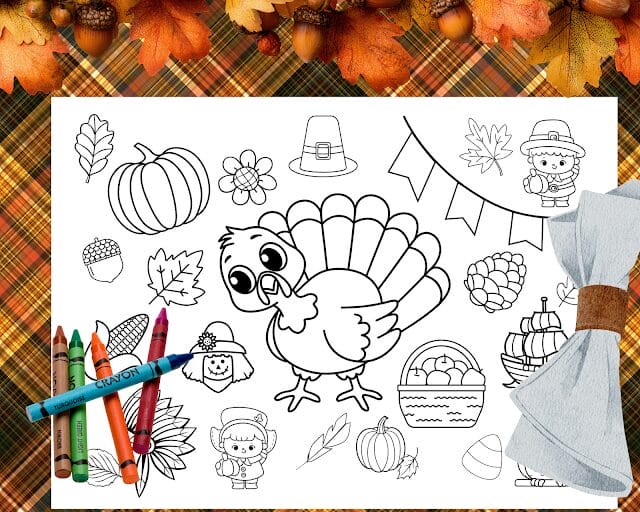 printable turkey placemat for Thanksgiving dinner