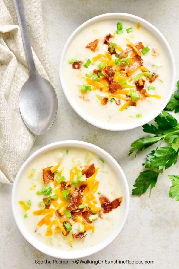 two bowls of potato soup