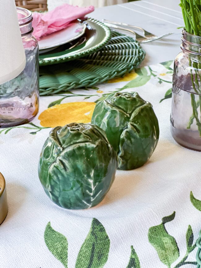 green cabbage ware salt and pepper shakers