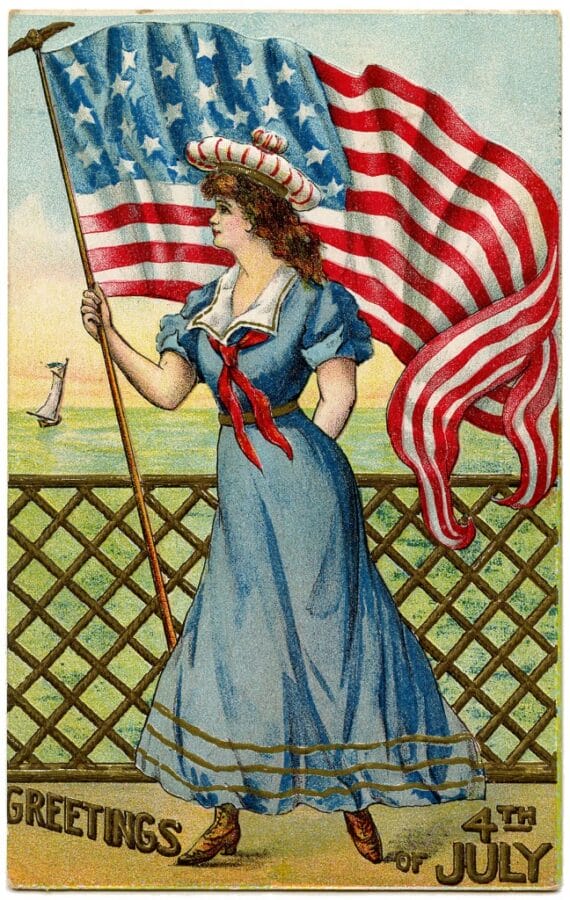 old sailor girl with flag postcard for patriotic inspiration