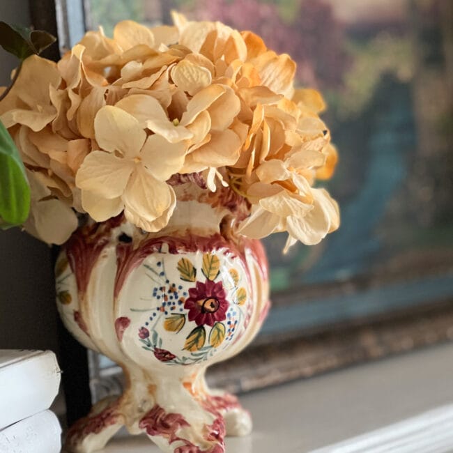small Italian vase with faux gold hydrangeas