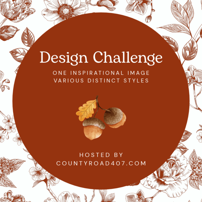 rust colored graphic for the Design Challenge with acorns