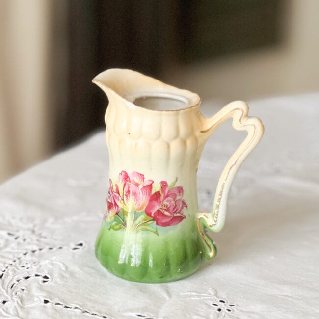 vintage creamer in cream, pink and bright green
