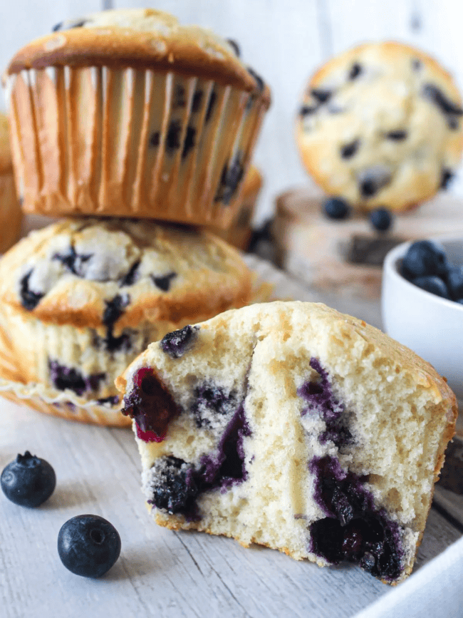 stacked blueberry muffins