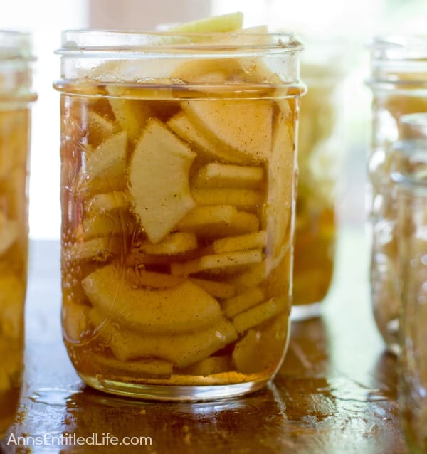 jar of fresh apples waiting to be canned