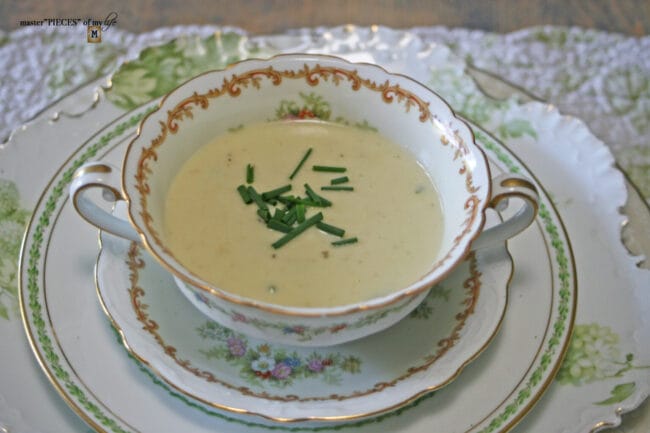 vintage cup and saucer with a soup inside